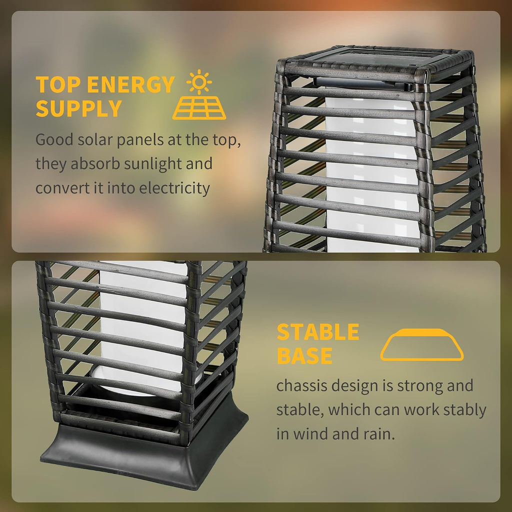 Solar Powered Outdoor Floor, 2 Piece Outdoor Floor Lamps, Solar Lanterns Waterproof Resin Wicker, Weather-Resistant Rattan Deck Light for Patio, Lawn, Porch, Garden