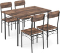 Giantex Dining Table Set for 4, Rectangle Kitchen Table and 4 Farmhouse Dining Chairs with Heavy-Duty Metal Frame, Wood Grain Surface,Space-Saving Dinette Set for Small Space, Home, Restaurant