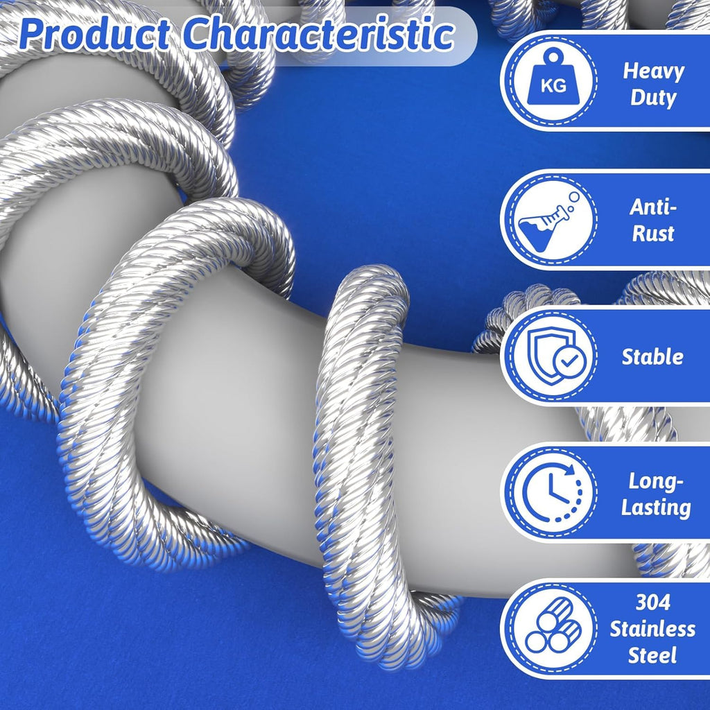 400ft Thickened 1/4' Stainless Steel Cable, 7x19 Strand Aircraft Wire Rope for Backyard Zipline, 6400lbs Breaking Strength, Zip Line for Heavy Duty Applications, Deck Railing, String Lights