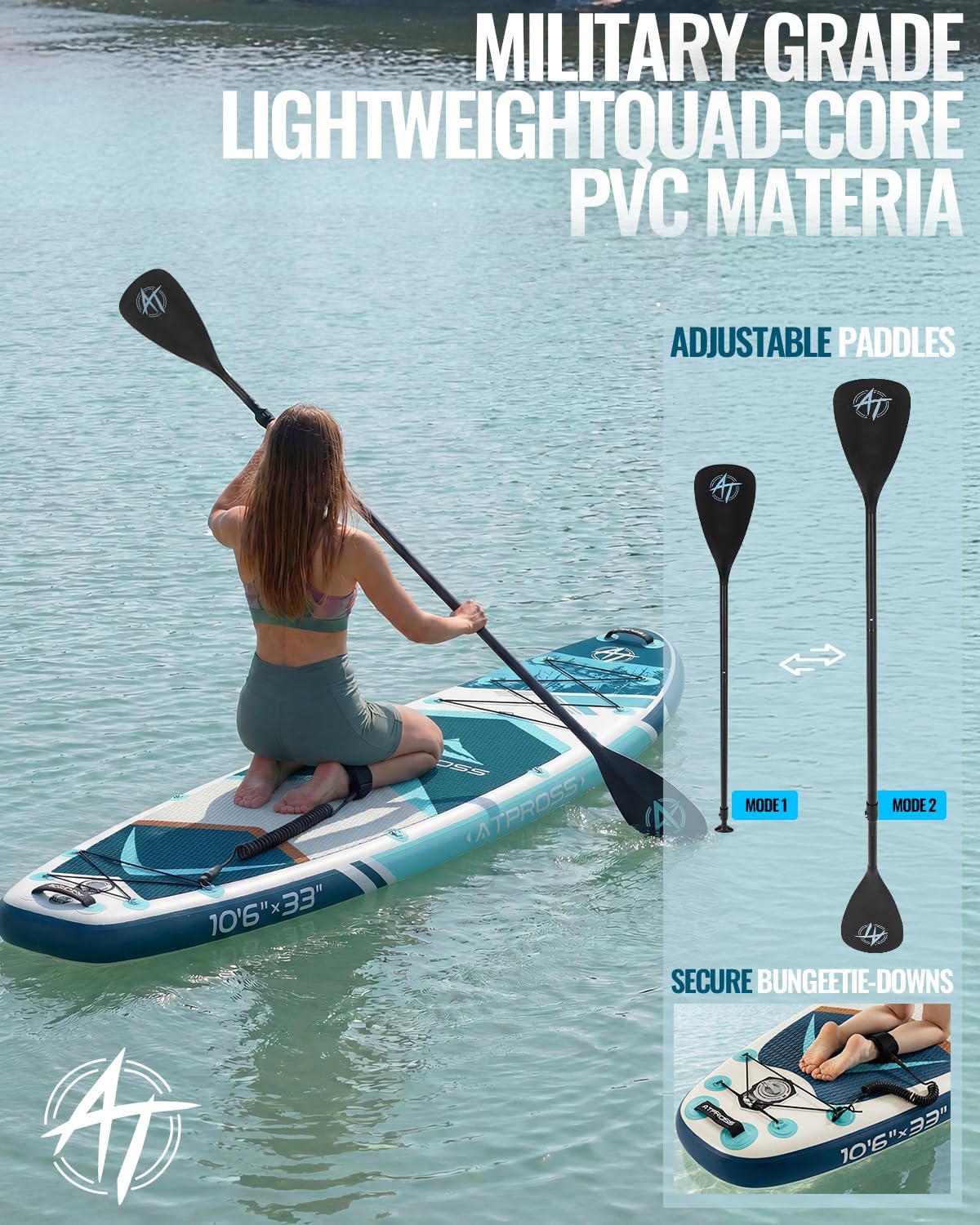 10'6''x33''Inflatable Stand Up Paddle Board, 400lbs Extra Wide Stand Up Paddleboard with Kayak Seat, Anti-Slip EVA Deck Premium SUP Accessories Kit, Non-Slip Stable Deck Boat