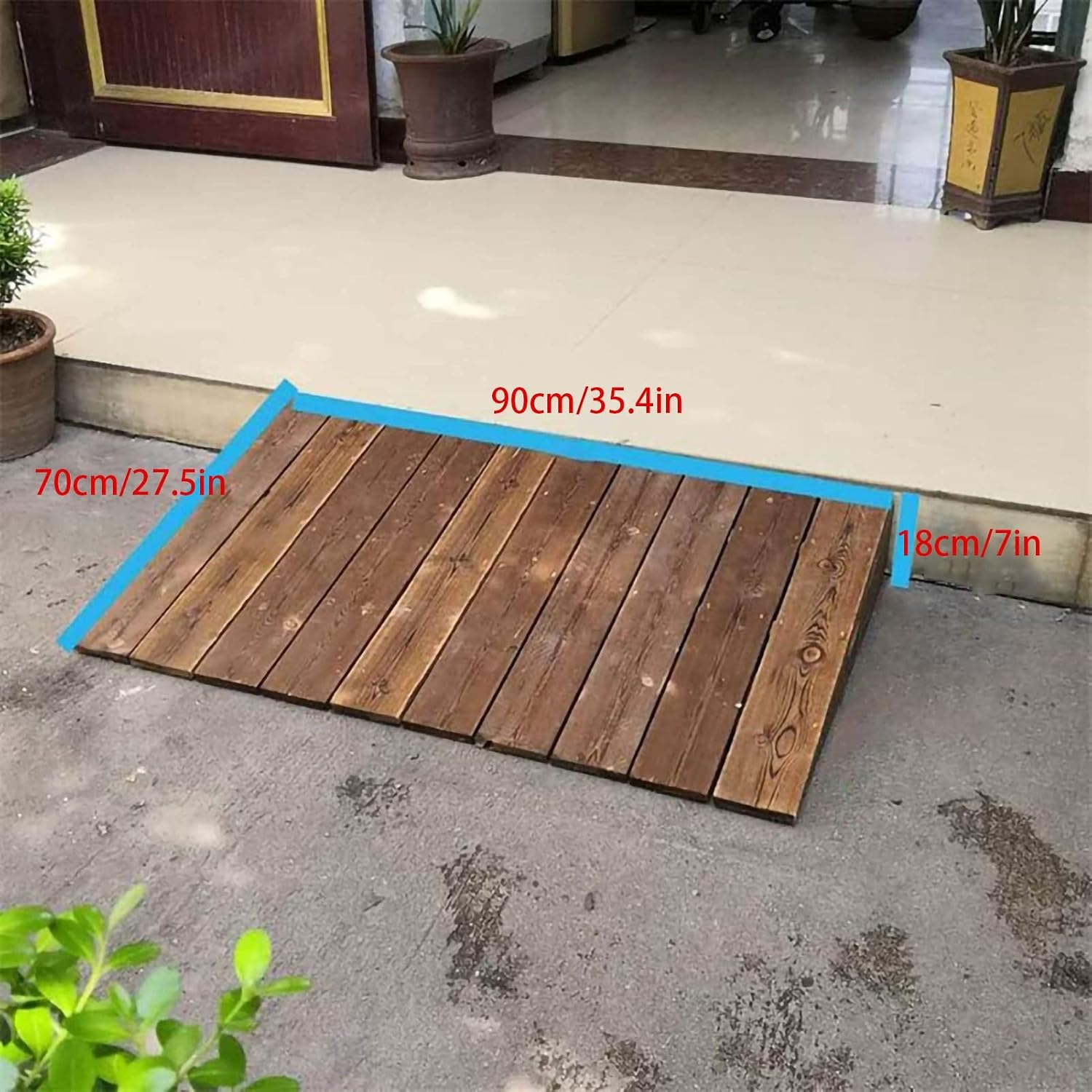 Generic Entry Ramps for Wheelchairs for Home, Portable Anti-Skid Wood Threshold Ramps for Doorways 4'' 7'' 8'' 10'' 12'' Rise, Transition Ramp for Cars/Motorcycle/Disabled Chair(90x70x18cm)
