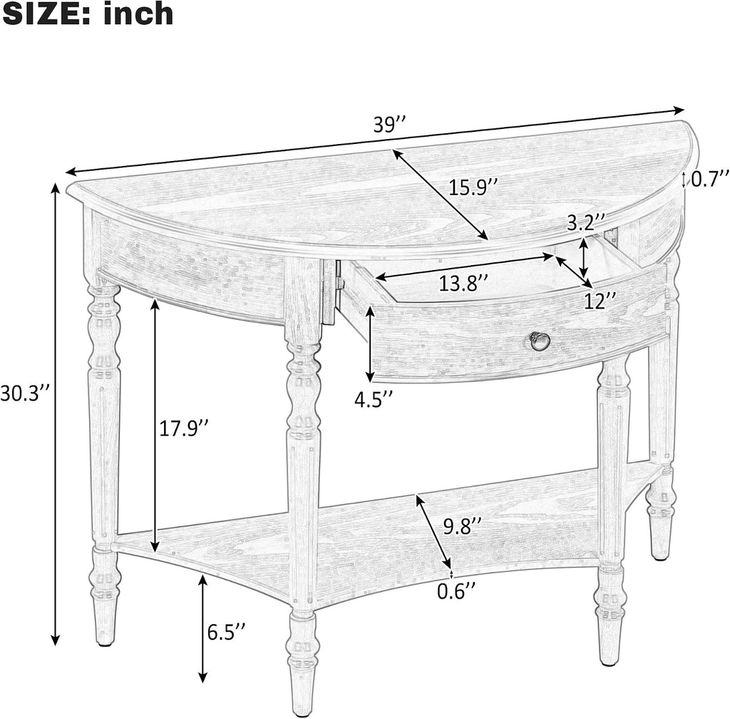 LKTART Vintage Half Moon Console Table with Solid Pinewood Frame & Legs, Modern Entryway/Sofa Table for Living Room,Hallway,Foyer,Behind Couch (Natural 39')