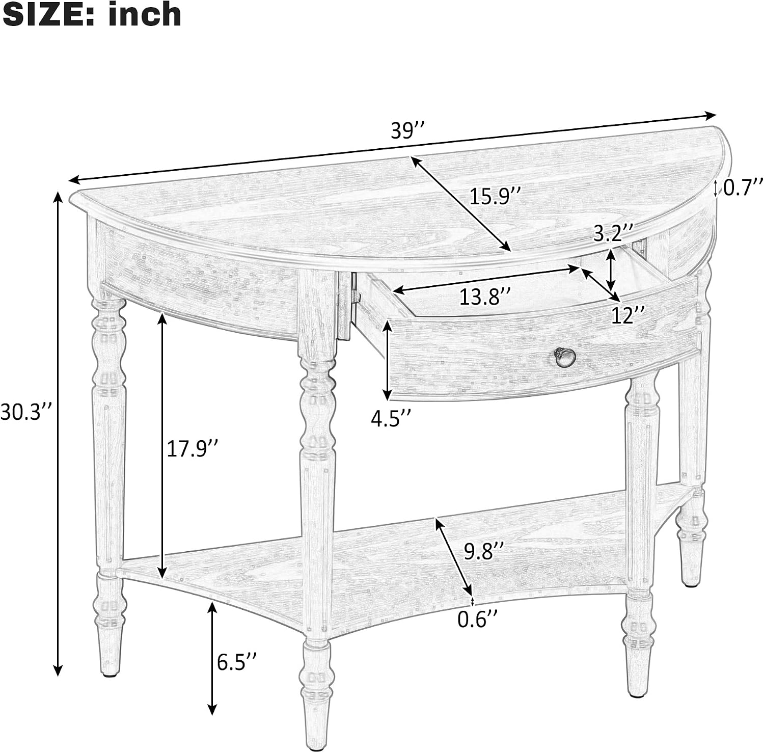 LKTART Vintage Half Moon Console Table with Solid Pinewood Frame & Legs, Modern Entryway/Sofa Table for Living Room,Hallway,Foyer,Behind Couch (Natural 39')