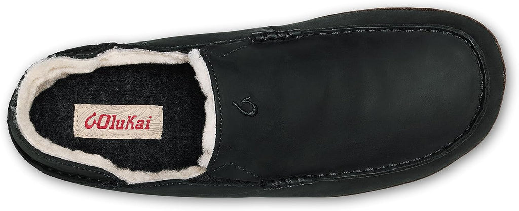 OLUKAI Moloa Slipper, Men's Premium Leather Slip-On Shoes, Soft Genuine Shearling Lining & Gel Insert, Drop-In Heel & All-Day Comfort