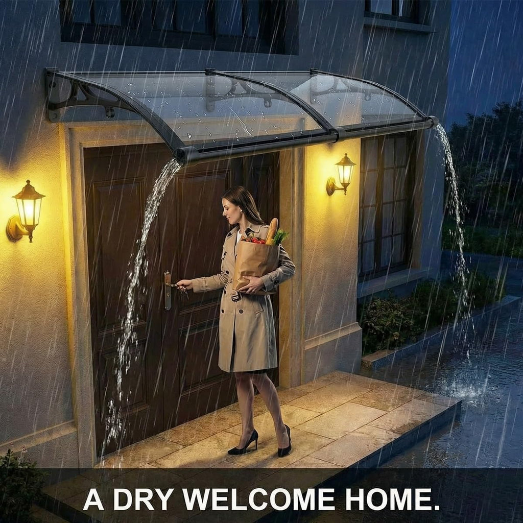 Front Door Awning Canopy for Home Entrance, Exterior Porch Rain Shelter, Aluminum Door Cover with Gutter, Heavy Duty Solid Polycarbonate Entryway Roof, Customizable(Clear Panel,32x40)