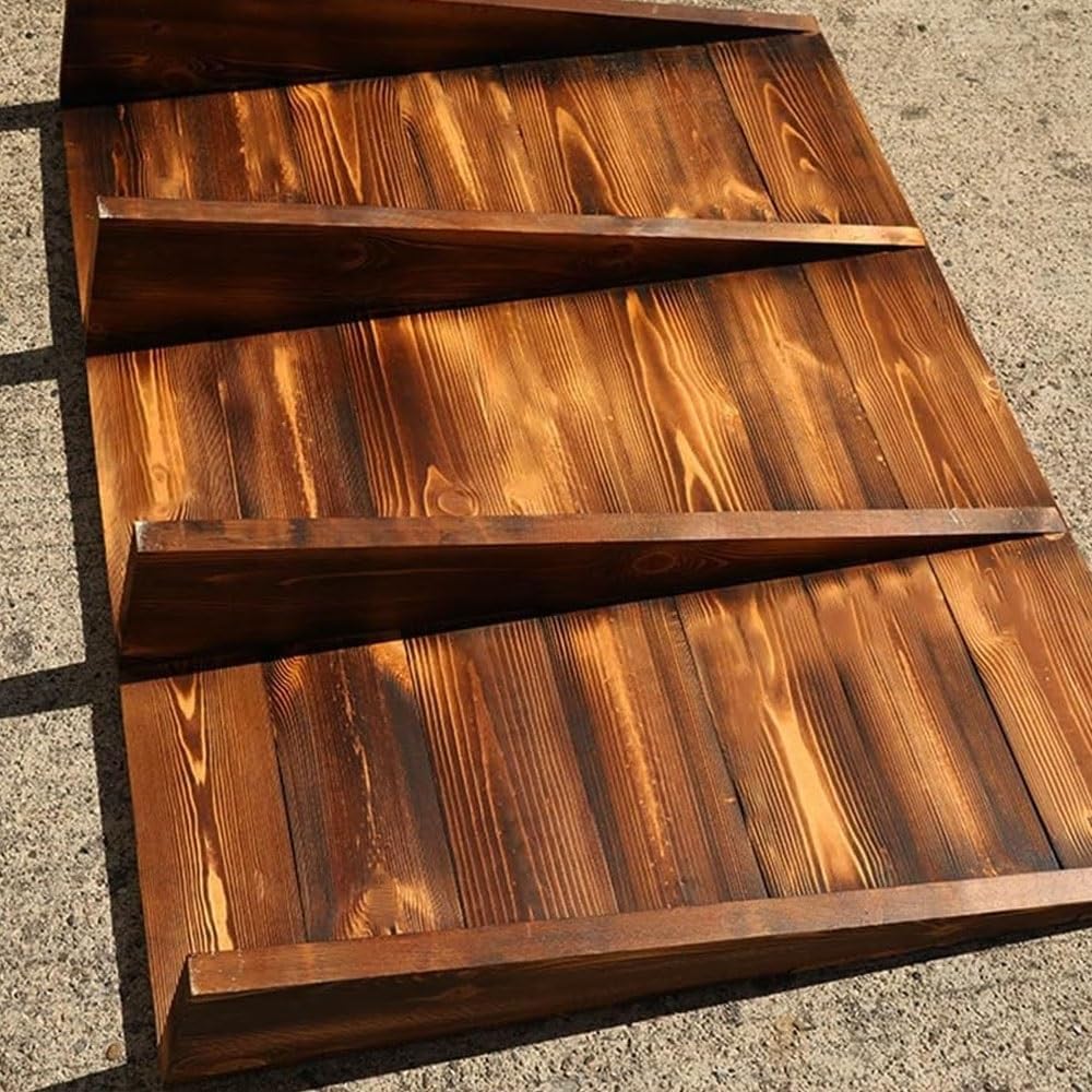 Wooden Threshold Ramp with Non-Slip Grooves, Portable Wood Wheelchair Ramps, Doorway Ramp for Walkers, Trolleys, Scooters, Sweepers(Black,50x50x10cm(20x20x4in))