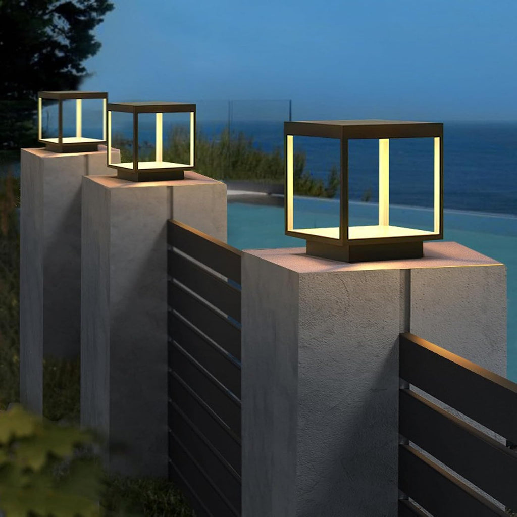 Solar Outdoor Post Lights 10X10in, Dusk Till Dawn Solar stainless steel Column Light,No Wiring Required Electricity Cost Column Lamp,Garden Light,Waterproof,LED Solar Post lamp,Three-Color Adjustable