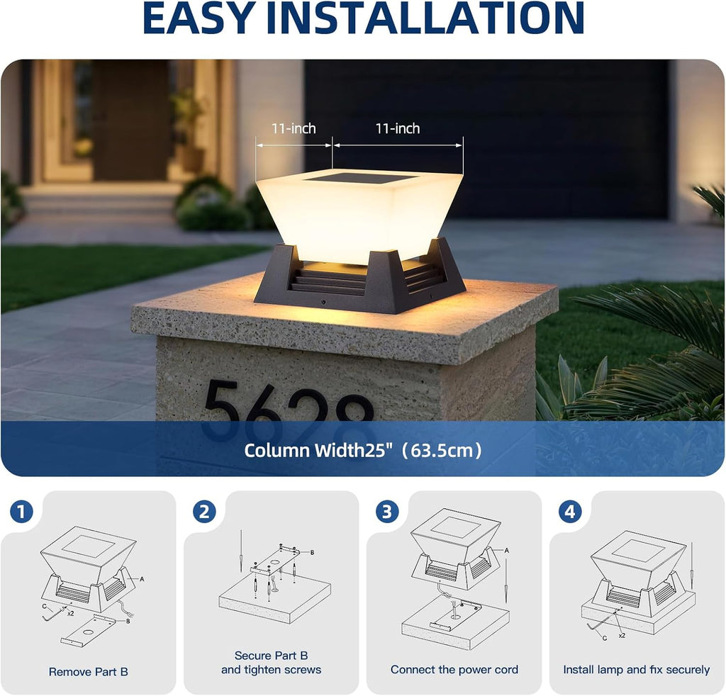 Outdoor Post Lights, 11' Hard Wired Pillar Light, IP54 Waterproof Column Lamp E26 LED Bulb Modern Fence Deck Lantern 3000K Outside Landscape Lighting for Patio Garden Backyard Gate Decoration