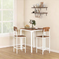 HOMCOM 3-Piece Counter Height Bar Table with Space-Saving Design, Square Kitchen Table and Chairs Set with Footrest, Metal Legs, Industrial Dining Table Set for 2, Walnut and White