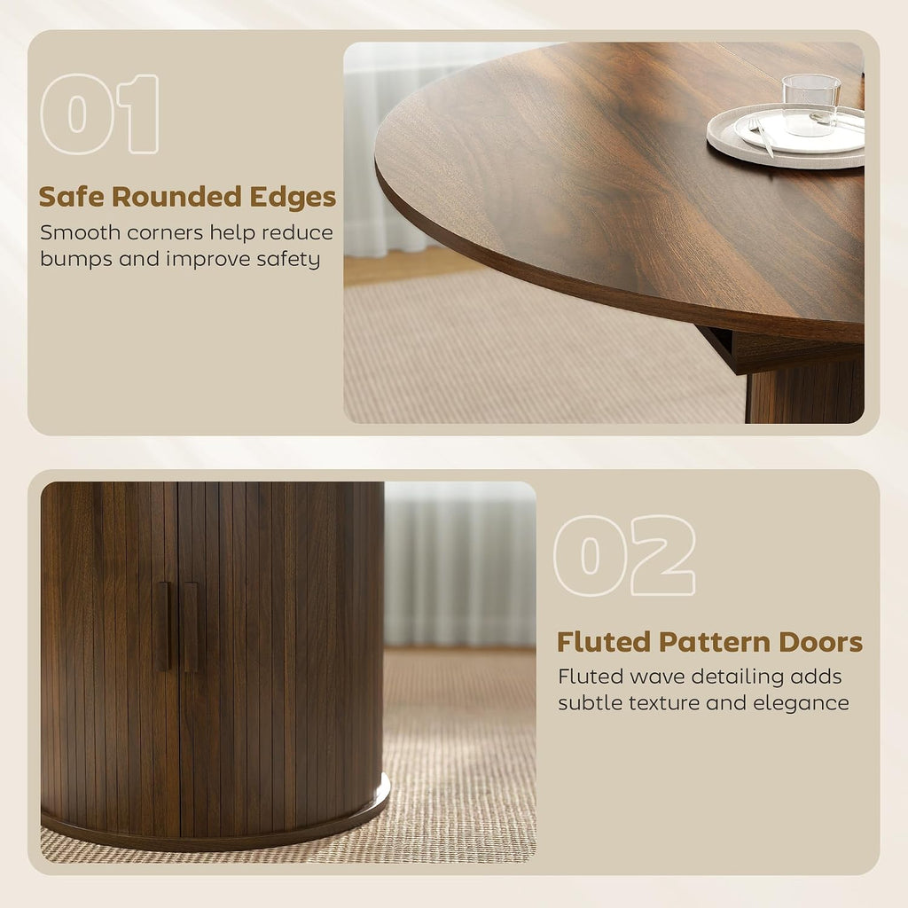 HOMCOM 43.3' to 59' Extendable Round Dining Table for 4-6, Farmhouse Transformer Dining Room Table with Removable Leaves, Circle Kitchen Table with Sliding Doors, Kitchen, Living Room, Walnut