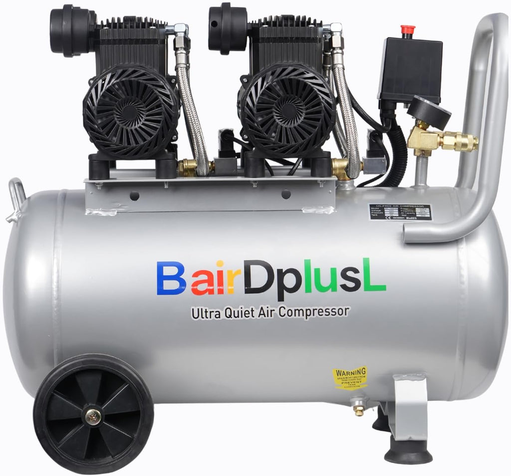BairDplusL 14.5 Gallon Ultra Quiet Air Compressor 110V/60Hz 1.5HP 8.8CFM MAX 115PSI Steel Tanks Oil-Free 70dB Noise Level Light & Quiet Portable Air Compressor with Wheels for Auto Repair