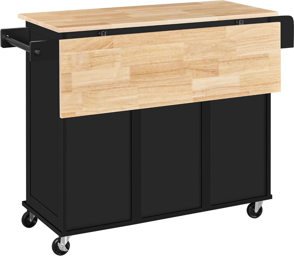 Yaheetech Kitchen Island Cart with Drop Leaf, 49' Rolling Island Table with Storage, Drawer, Kitchen Cart with Rubberwood Top, Detachable Towel & Spice Rack, Black