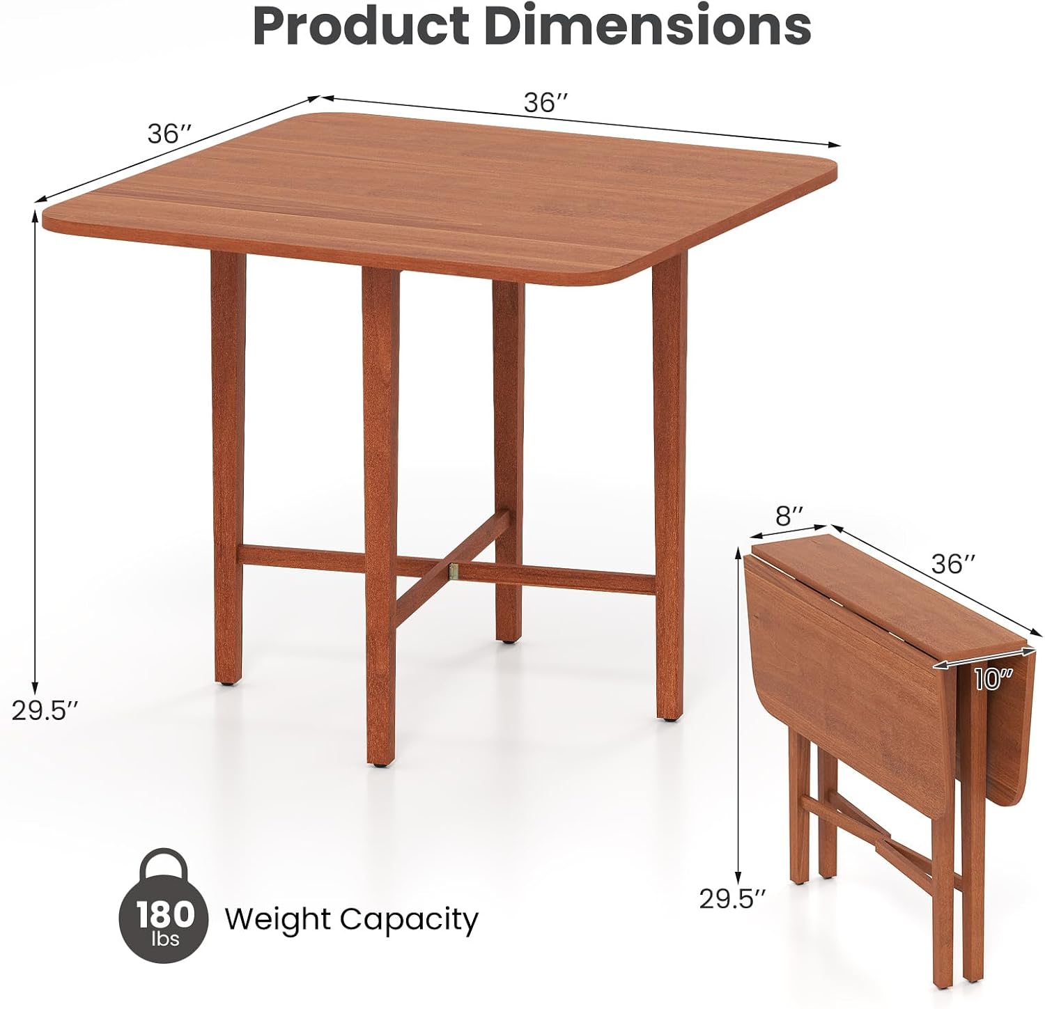Tangkula 36' Foldable Square Dining Table, Kitchen Table w/Solid Rubber Wood Legs, Dual Drop Leaf Design, Farmhouse Diner Table for 2-4 People, Dining Room, Living Room,Restaurant