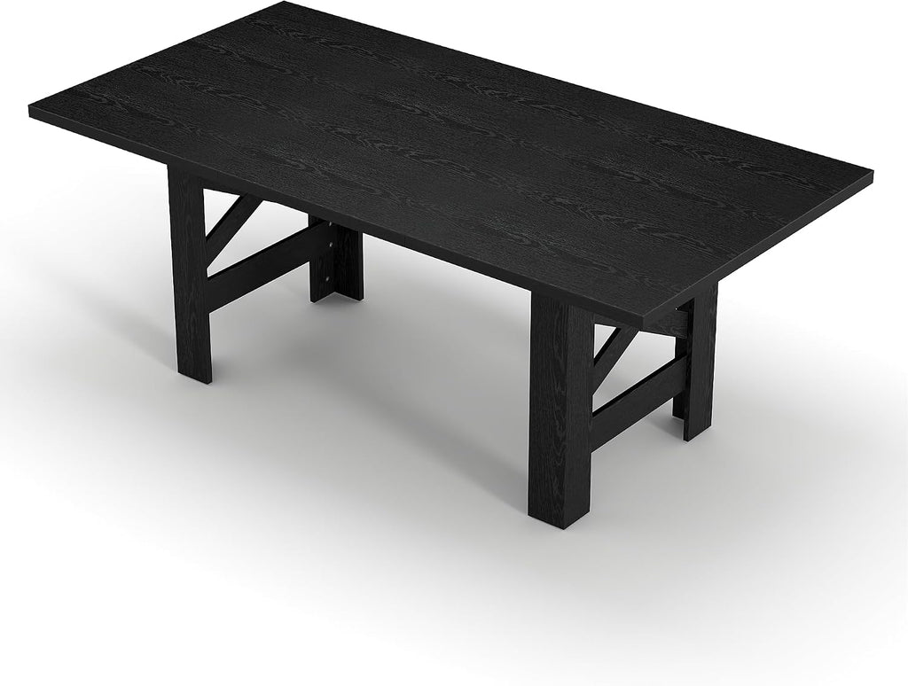 Garvee Wood Farmhouse Dining Table for 6-8, Heavy Duty Large Kitchen Table, 70.87' Long Rectangular Dining Room Tables with Strong Legs, Thickness Tabletop, for Big Family, Dinette, Rustic Black
