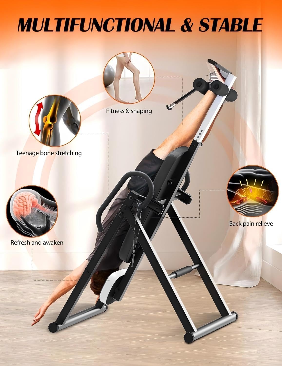 YOLEO Gravity Inversion Table for Back Pain Relief 2026 New Inversion Table w/Lumbar Support Easy to Assemble Back Stretcher Machine 300 lbs