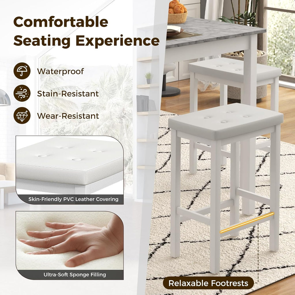 Giantex Dining Table Set for 4, Counter Height Dining Set with 4 Bar Stools, Space-Saving Kitchen Table Chairs Set for Small Place, Dinette, Breakfast Nook (White)