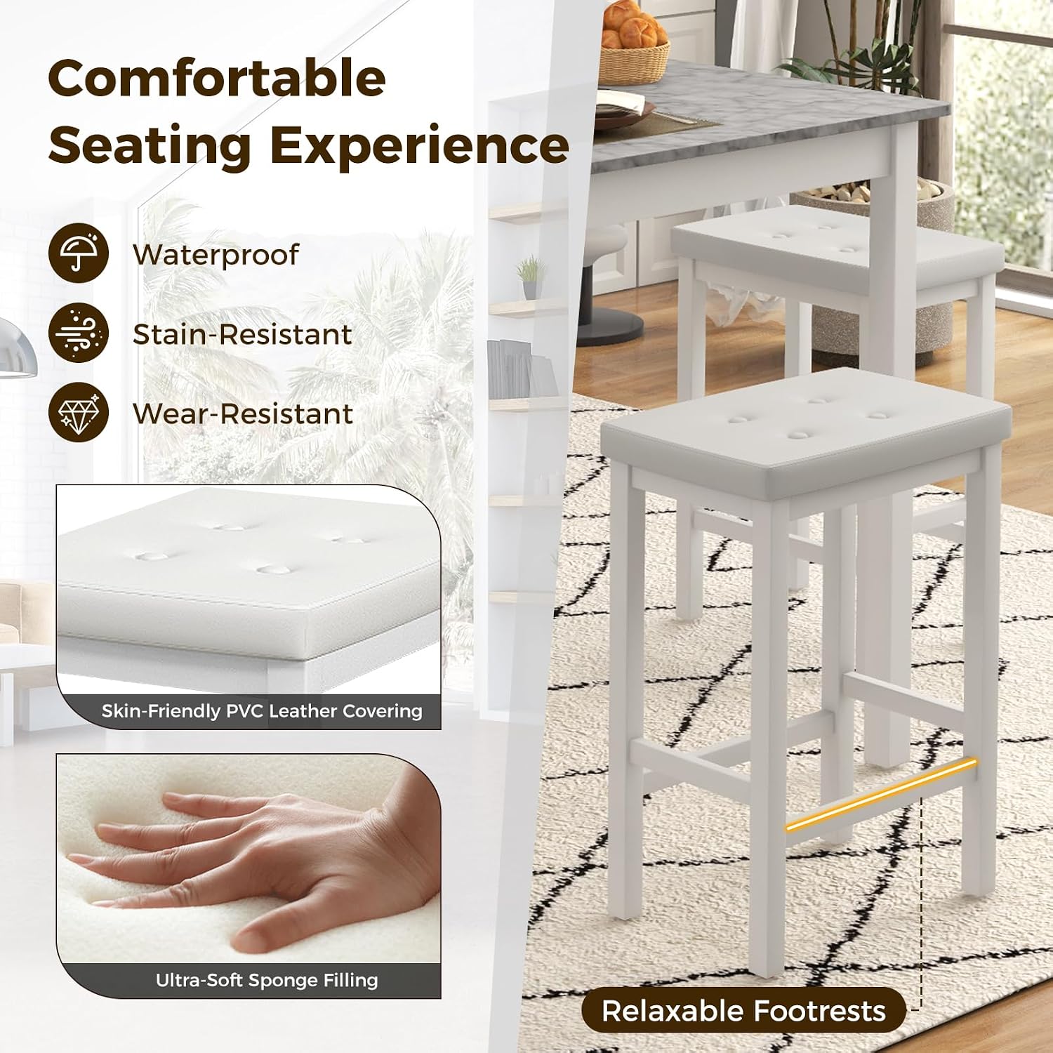 Giantex Dining Table Set for 4, Counter Height Dining Set with 4 Bar Stools, Space-Saving Kitchen Table Chairs Set for Small Place, Dinette, Breakfast Nook (White)