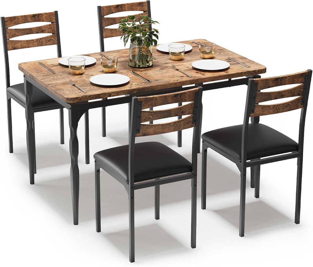 Garvee 5 Piecs Dining Table Set, Farmhouse Style Dining Table and Chairs Set for 4, Dining Set for Dining Room Kitchen Apartment, Brown