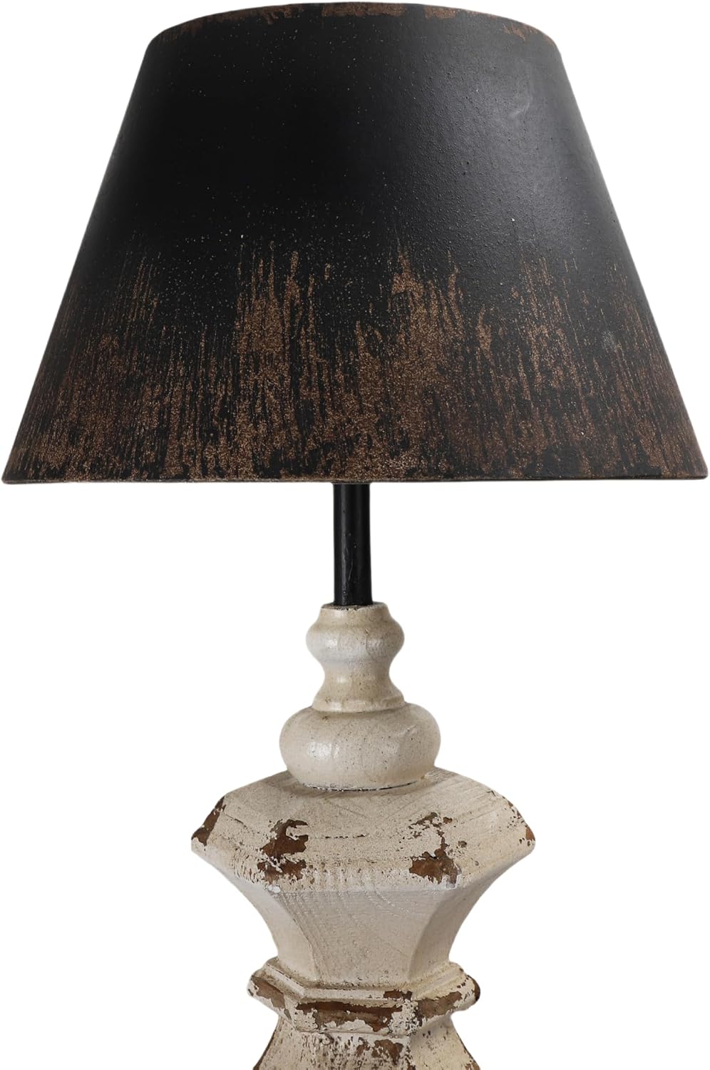 Vintage Table Lamp with Black Distressed Shade, 28' Tall Classic Pedestal Base, Rustic Farmhouse Bedside or Entryway Lighting Fixture
