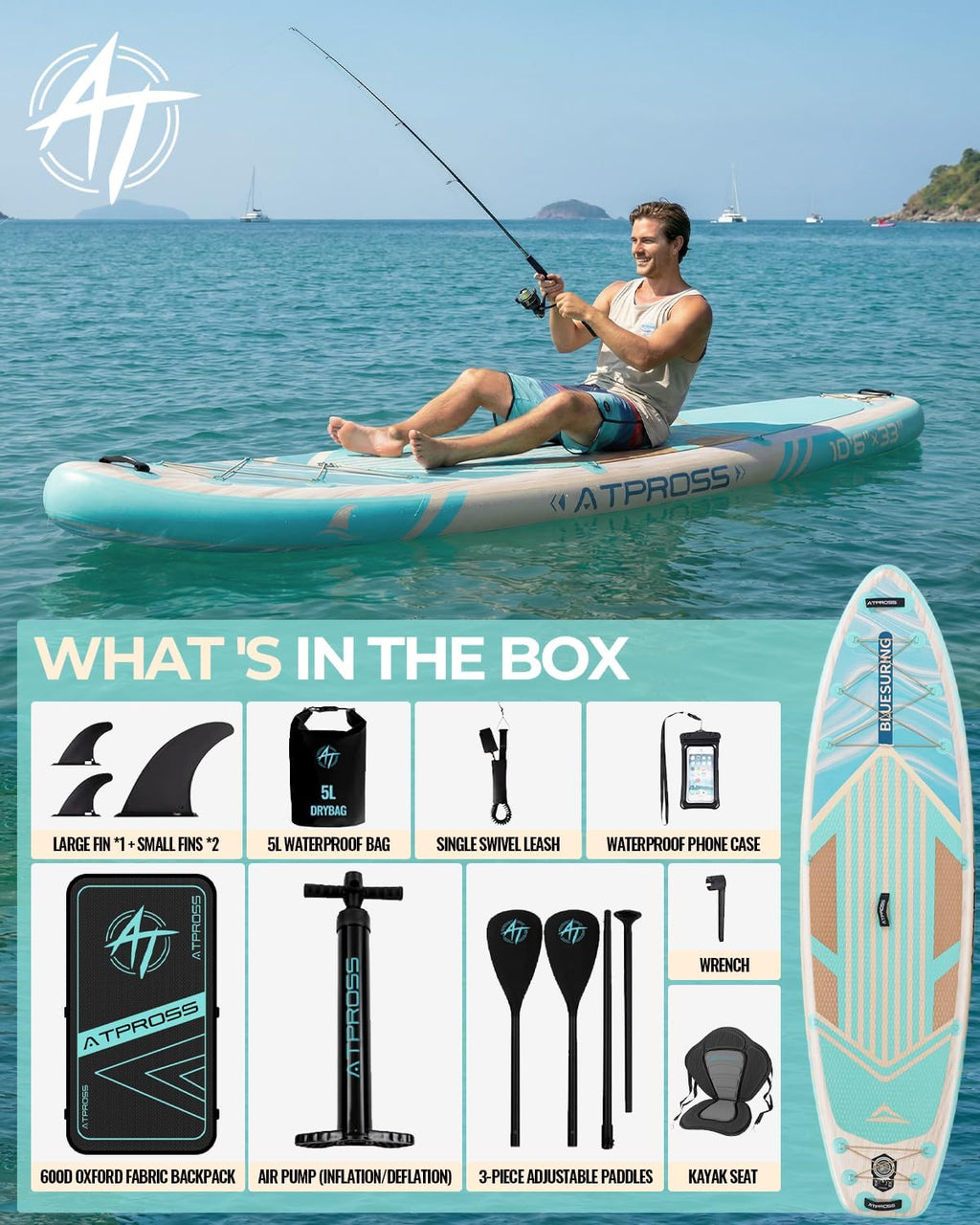 10'6''x33''Inflatable Stand Up Paddle Board, 400lbs Extra Wide Stand Up Paddleboard with Kayak Seat, Anti-Slip EVA Deck Premium SUP Accessories Kit, Non-Slip Stable Deck Boat