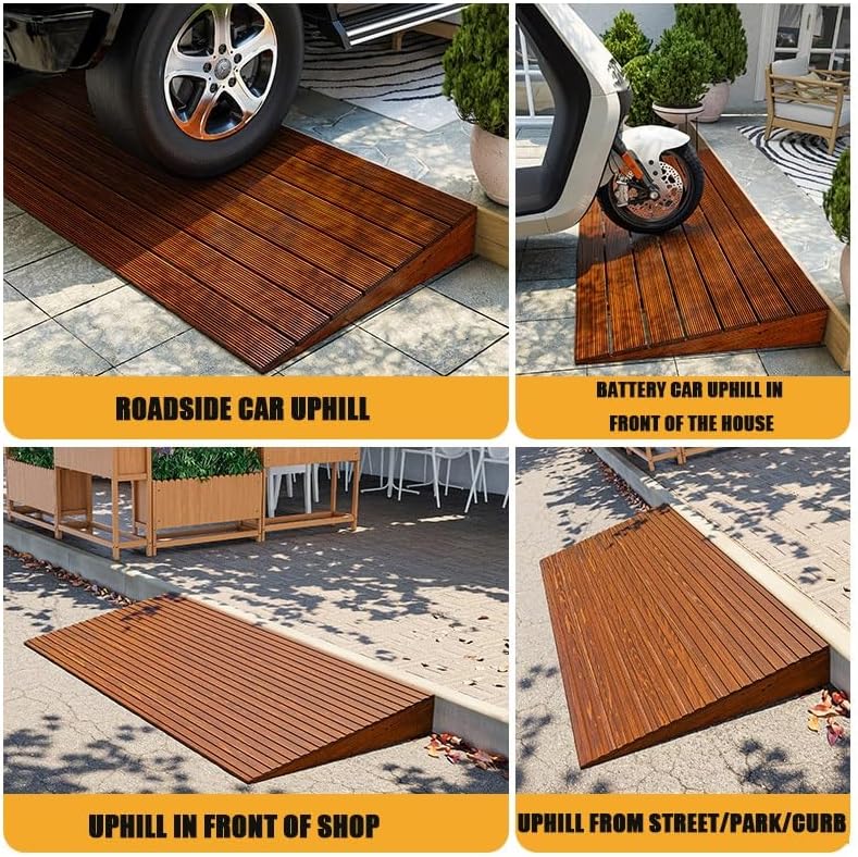 6' Rise Wood Curb Ramp, Portable Wheelchair Ramp, Non-Slip Threshold Ramp for Doorway, Steps Ramp for Cars Wheelchairs Scooter Lawn Mower(50 * 50 * 10cm/20 * 20 * 4in)