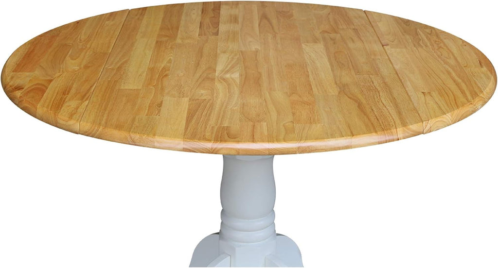 42' Round Dual Drop Leaf Pedestal Dining Table, Solid Wood, Easy Assembly, 20mm Top Thickness, Kitchen/Dining Room, Includes Two 9' Drop Leaves, Durable Parawood Construction, Unfinished