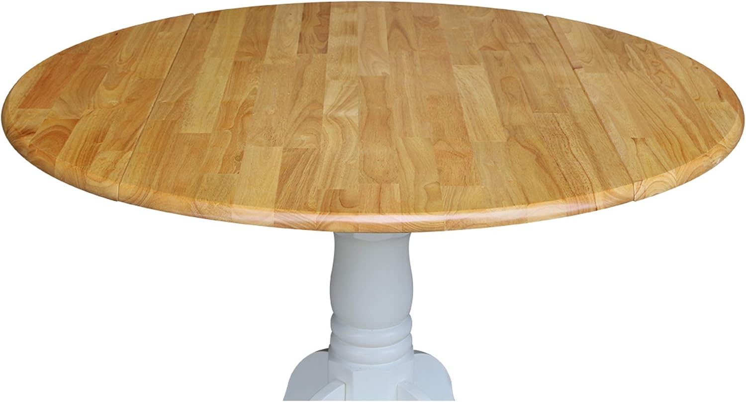 42' Round Dual Drop Leaf Pedestal Dining Table, Solid Wood, Easy Assembly, 20mm Top Thickness, Kitchen/Dining Room, Includes Two 9' Drop Leaves, Durable Parawood Construction, Unfinished