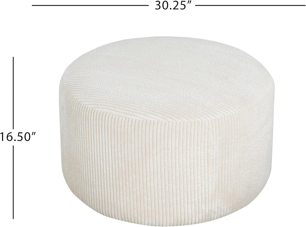Christopher Knight Home GAVI 30' Ottoman Foot Stool, Corduroy Pouf Footstool Ottoman Seat, Upholstered Foot Chair, Round Footrest, Modern Side Table for Living Room Bedroom Home Decor, Beige