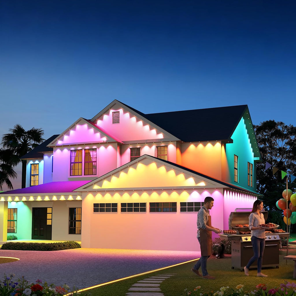 ASAHOM AI Permanent Outdoor Lights S107B, 100FT with 72 RGBCW LED Lights, 30,000 Lighting Effect, Controller with Dual Output, Extend to 800FT, Cuttable for House Outdoor Decor Daily Lighting, Black