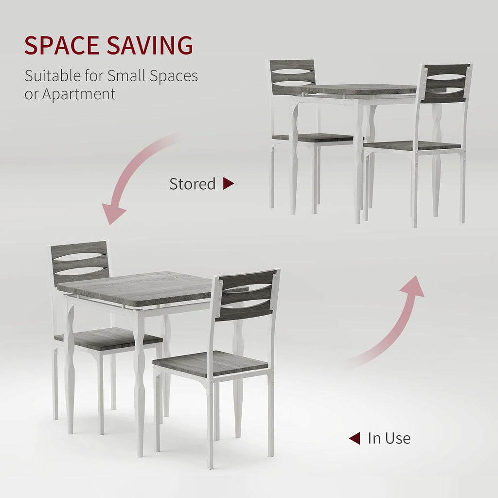 GarveeHome Dining Table Set for 2, Dining Table and Chairs Set of 2, 3 Piece Dining Table Set with Spiral Table Legs for Small Spaces Kitchen Apartment, Wash Grey