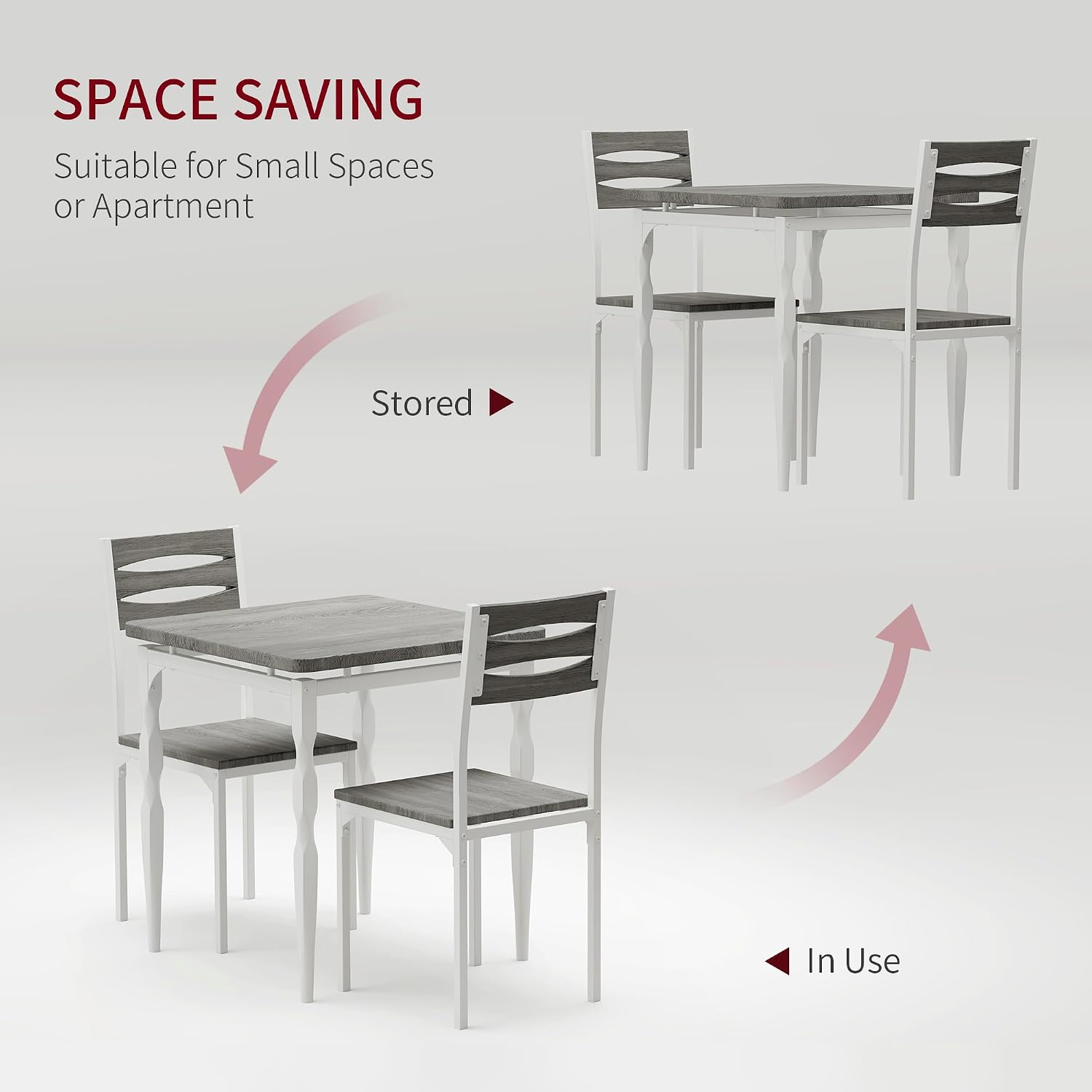 GarveeHome Dining Table Set for 2, Dining Table and Chairs Set of 2, 3 Piece Dining Table Set with Spiral Table Legs for Small Spaces Kitchen Apartment, Wash Grey