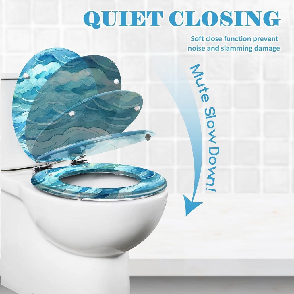 Round Toilet Seat Scratched Copper Rivets Resin Toilet Seat Slow Quiet Close with Quick-Release Hinges Toilet Seat with Cover Easy to Clean Install