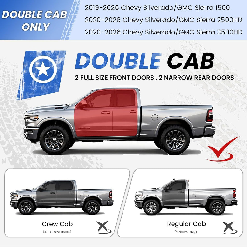 PZ 6' Rustproof Running Boards Side Steps Compatible with Chevy Silverado 1500 Double Cab 2019-2025,550 lbs Black Heavy Duty Carbon Steel Drop Down Side Step Rails Nerf Bars