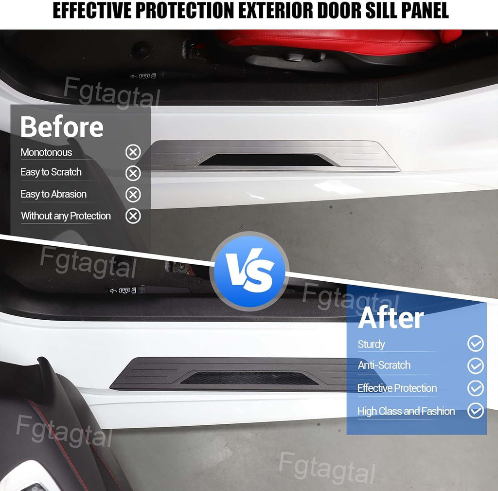 Real Carbon Fiber Door Sill Protectors Compatible with Chevrolet Corvette C8 2020-2026, Door Sill Guard Trim Cover, Threshold Strip Door Entry Guard Decorative Strip 2Pcs (Matte Black)