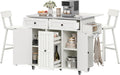 DWVO Kitchen Island with Seating, Mobile Kitchen Storage Island with Drop Leaf Countertop, Large Kitchen Island Table with Drawers, Cabinets, Bar Stools, Towel Rack and Spice Rack, White