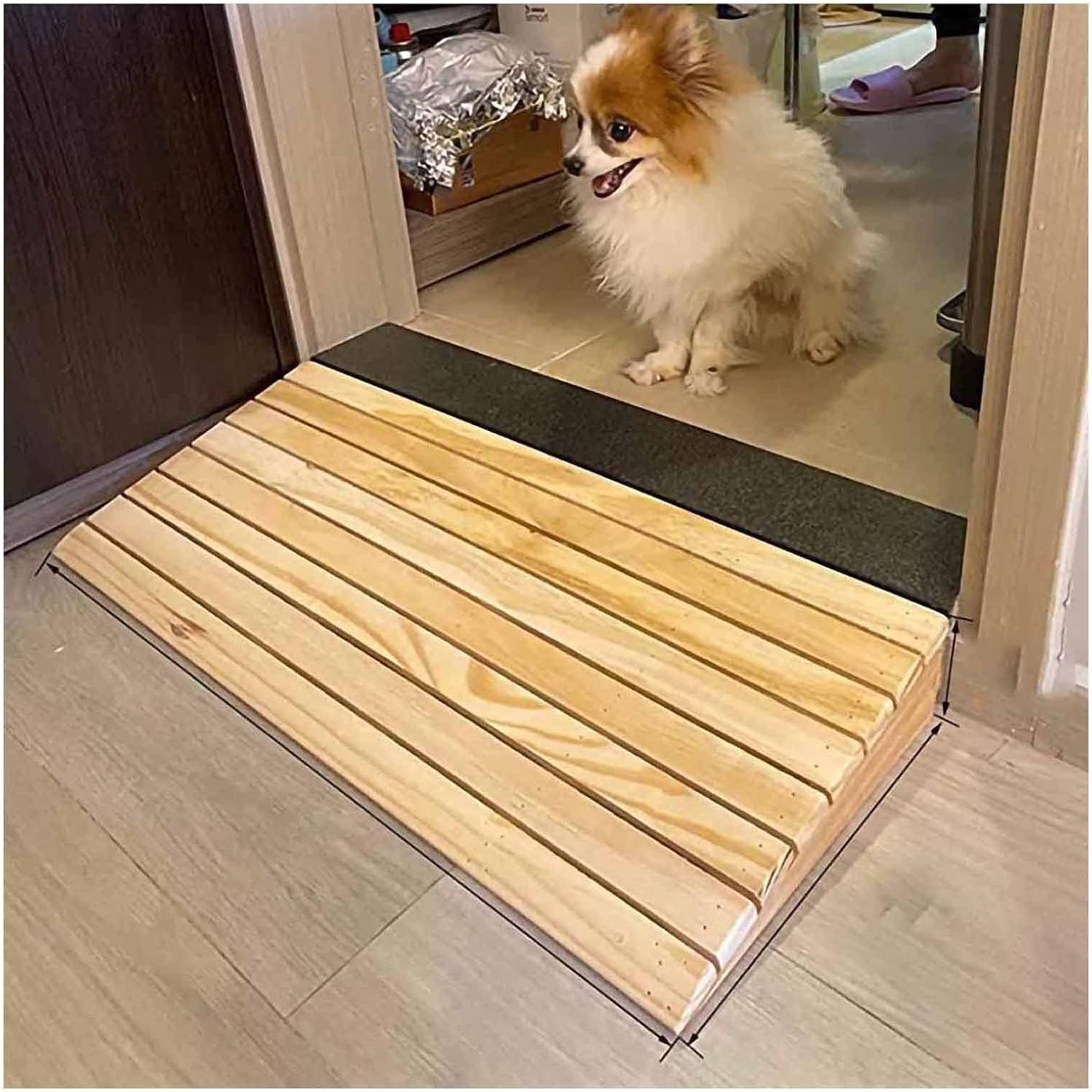 Katzowen Portable Driveway Ramp Heavy Duty Anti-Skid Curb Ramp, Rise Wooden Threshold Ramp for Home/Front Door/Yard/Doorways, Wheelchairs Walkers Car Motorcycle Entry Transition Ram(25.8 x 30 x 7cm)