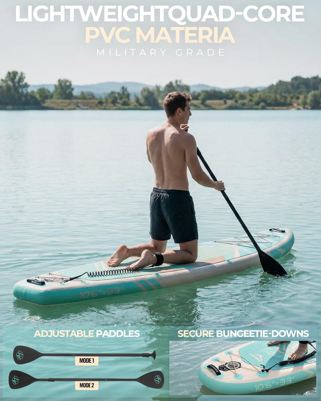 10'6''x33''Inflatable Stand Up Paddle Board, 400lbs Extra Wide Stand Up Paddleboard with Kayak Seat, Anti-Slip EVA Deck Premium SUP Accessories Kit, Non-Slip Stable Deck Boat