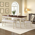 LUXOAK 6-Piece Solid Wood Dining Table Set, 71' Farmhouse Kitchen Table with 4 Upholstered Chairs and Bench, Large Dining Room & Kitchen Furniture Set, Cream White