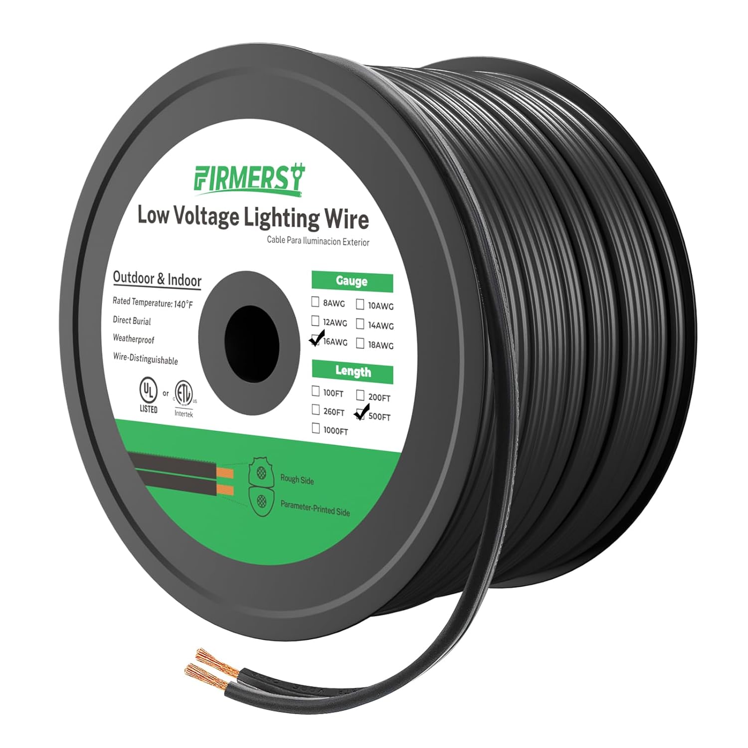 FIRMERST 16/2 Low Voltage Landscape Wire Outdoor Lighting Cable 500 Feet