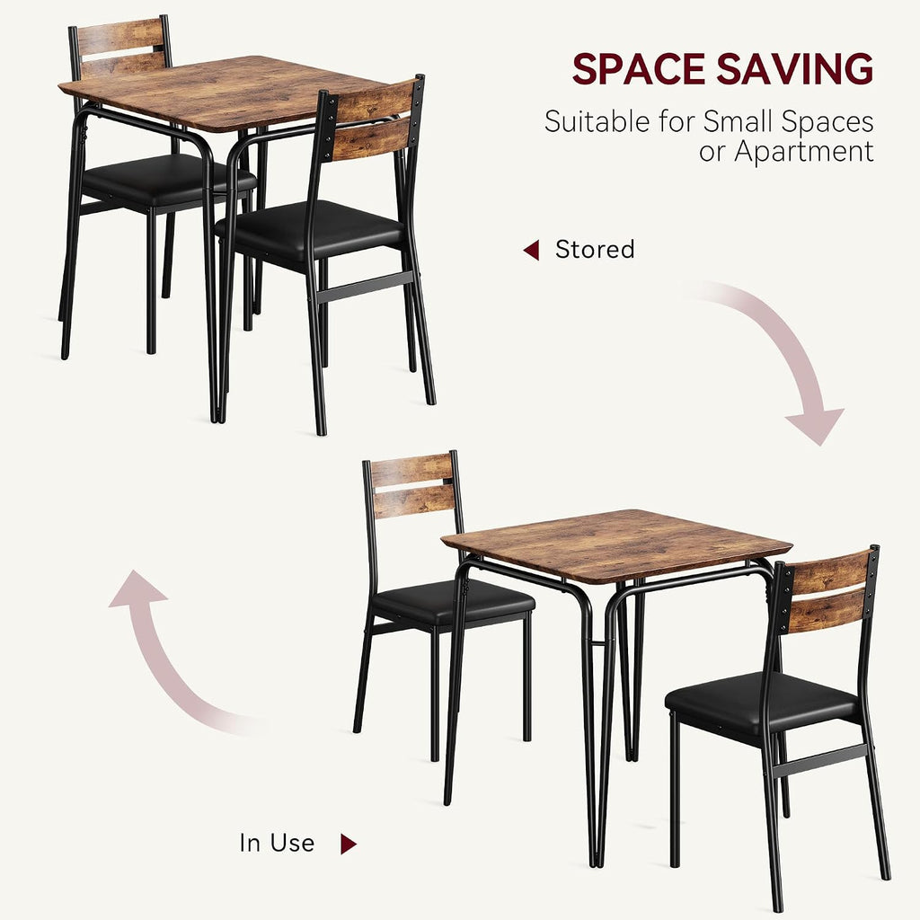 GarveeHome Dining Table for 2, Small Table and Chairs Set of 2, Square Dinette Set for 2, 3 Piece Kitchen & Dining Room Sets for Small Space (Vintage, Table with 2 Upholstered Chairs)