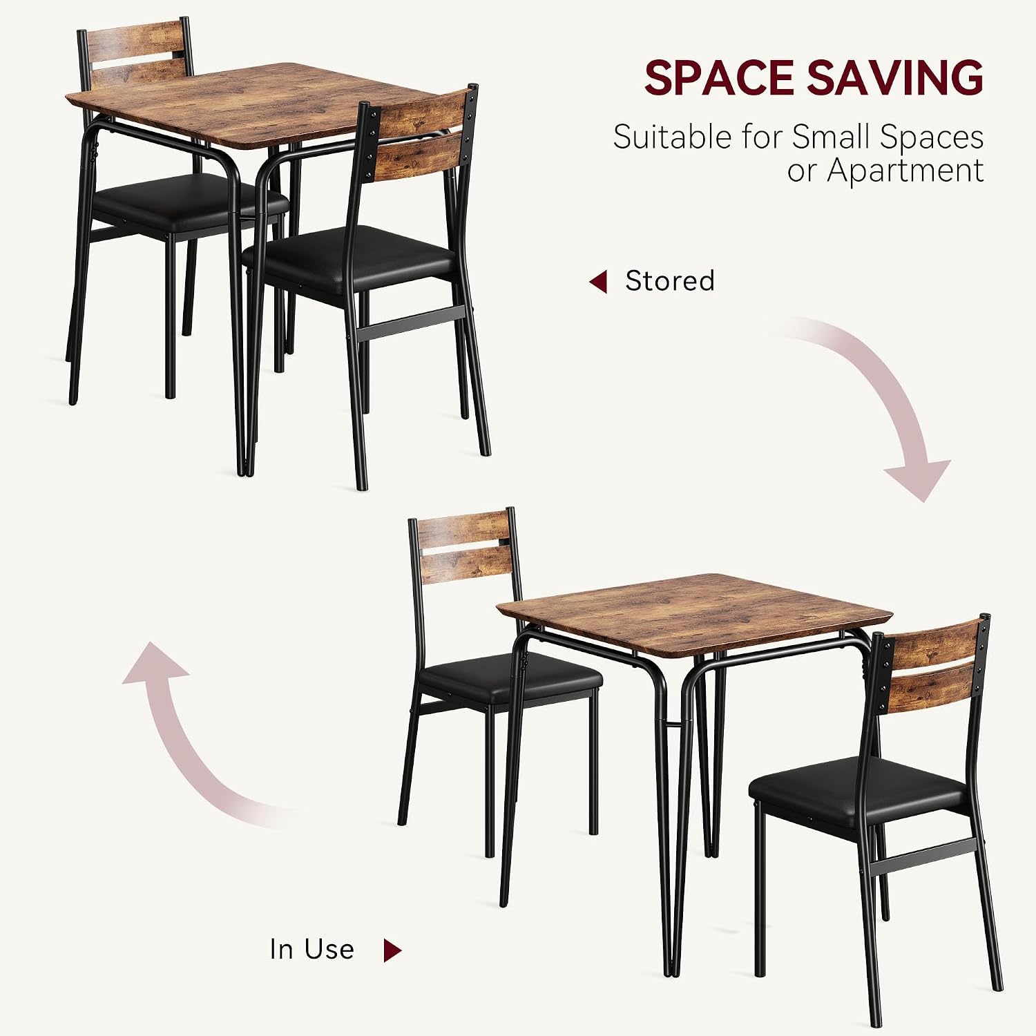 GarveeHome Dining Table for 2, Small Table and Chairs Set of 2, Square Dinette Set for 2, 3 Piece Kitchen & Dining Room Sets for Small Space (Vintage, Table with 2 Upholstered Chairs)