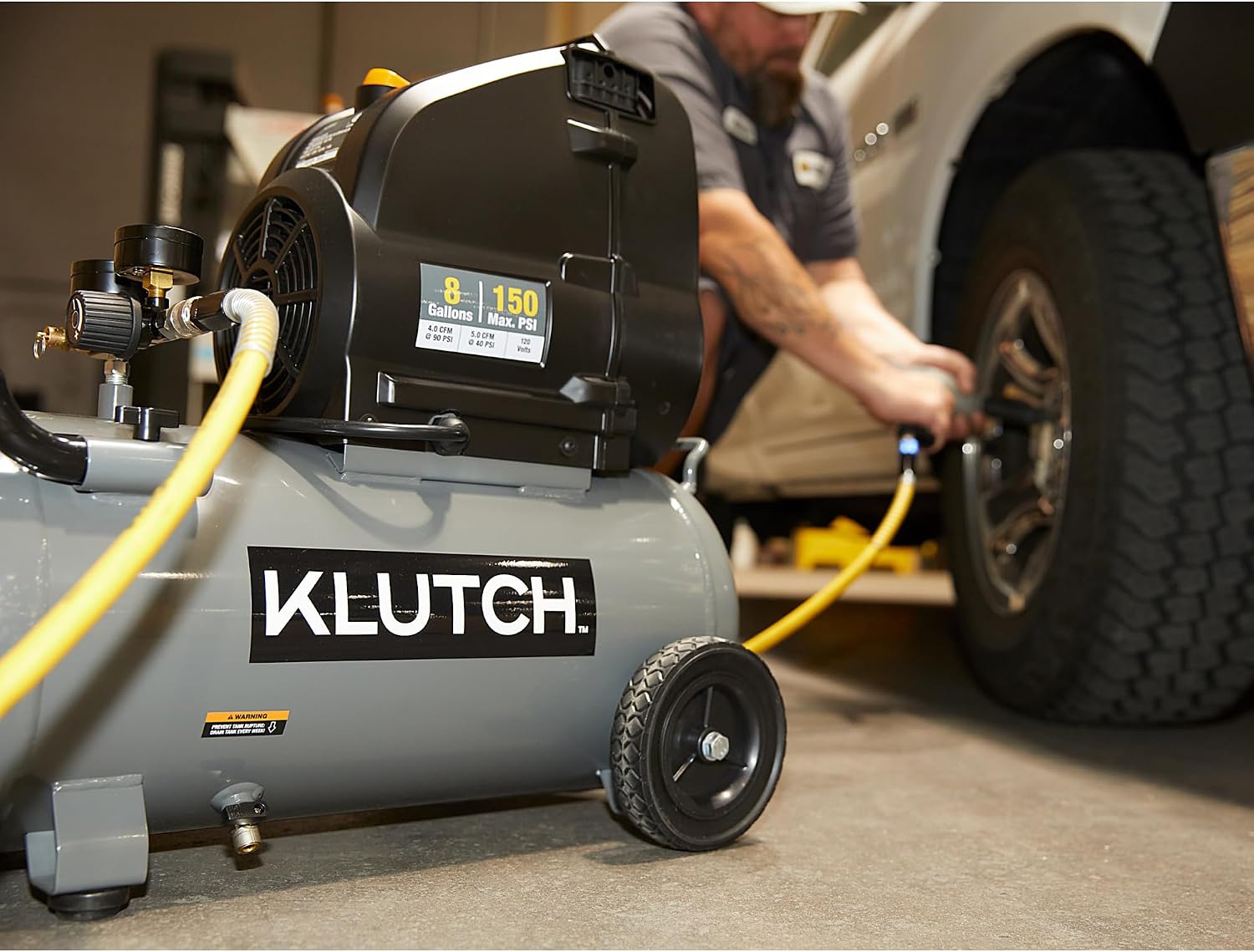 Klutch 8-Gal. Hot Dog Air Compressor, 2 HP Motor, 120 Volts, 150 PSI