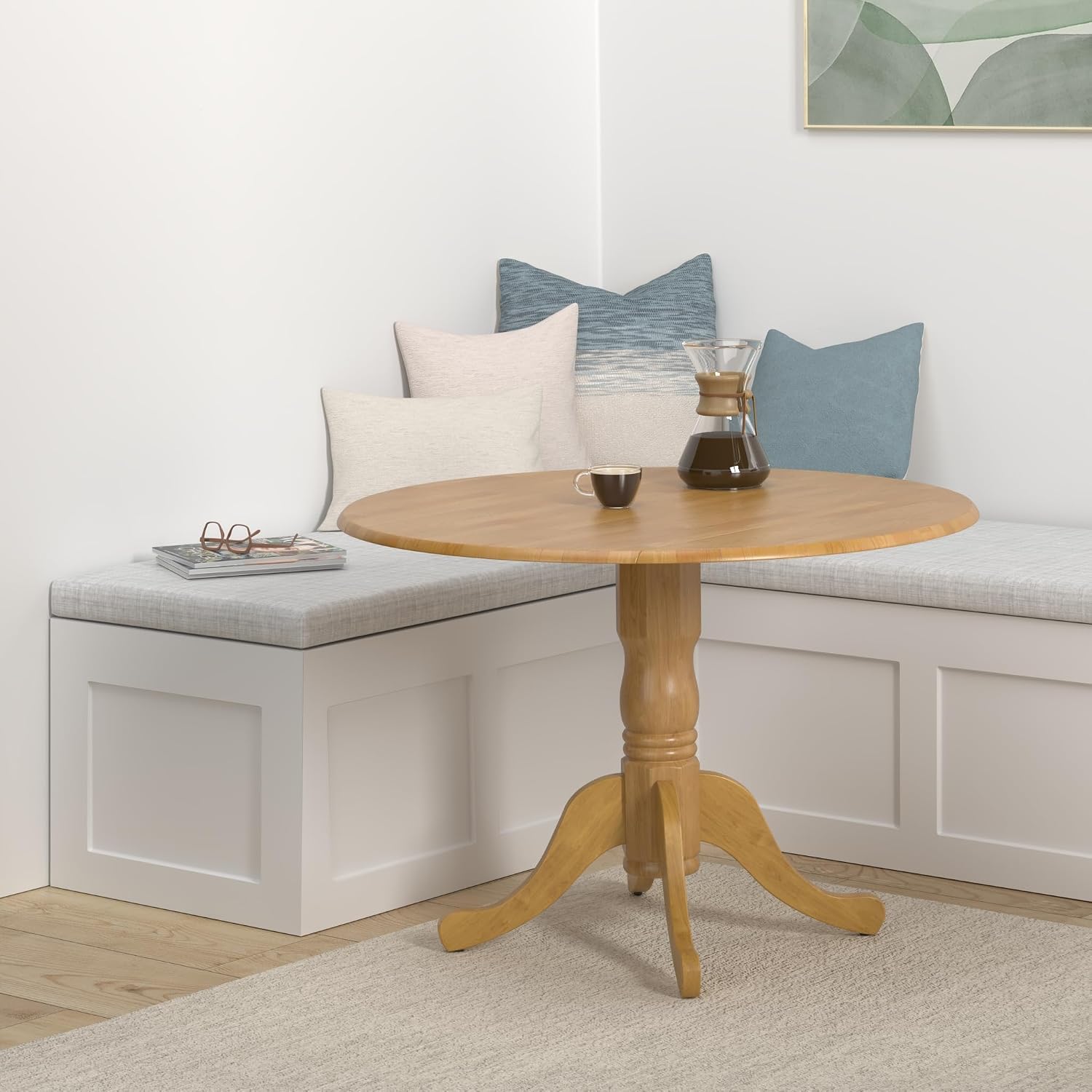 IC International Concepts, 42' Round Dual Drop Leaf Pedestal Dining Table, Solid Real Wood, Sturdy Parawood, Dimensions 42'D x 42'W x 29.5'H, 20mm thickness, 40lbs Weight Capacity, Oak