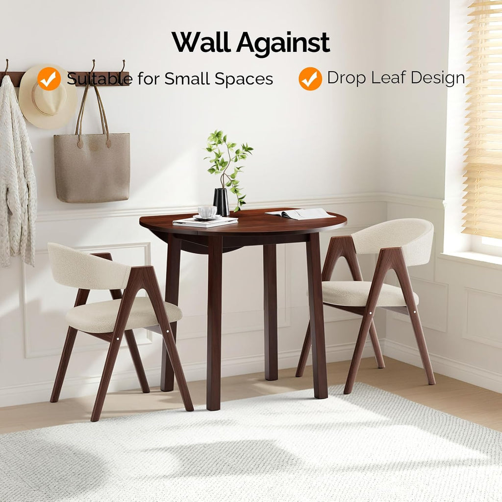 VINGLI 35' Solid Wood Folding Dining Table, Drop Leaf Kichen Dining Room Desk for Small Spaces, Small Kitchen, Expandable Folding Round Table for Home, Apartment,Office, Brown
