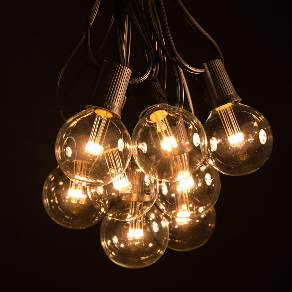 Hometown Evolution, Inc. 100 Foot G50 LED String Lights (LED G50 2 Inch 0.6 Watt Bulbs - Black Wire) for Patio, Bistro, Deck, Pergola, Party and Wedding Lighting