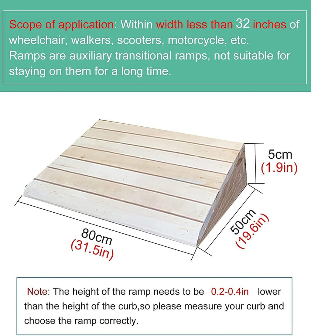 Entry Ramps for Wheelchairs for Home Stairs Garden Deck, Wooden Doorways Threshold Ramps, 10/12/14/15/16/18/20cm High, Scooters Bikes Cars(31.5x19.6x1.9in)