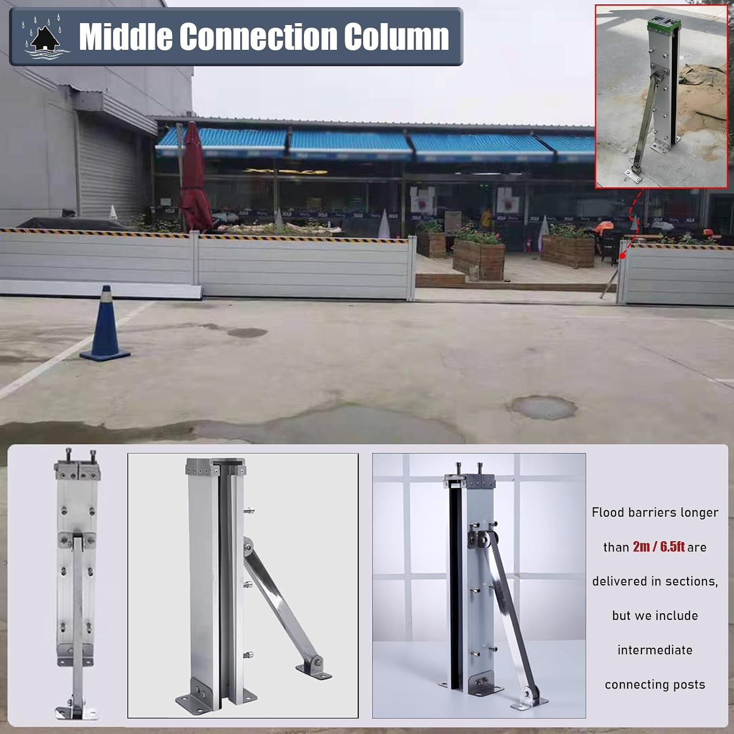 100cm Tall Yard Gate Flood Defense Barrier, Outside Anti-Flood Fence Detachable Unit Module Design, Reusable Flood Control Barrier for Doorway Entrance, Aluminum Flood Prevention Board(Color:W-2.7ft/8