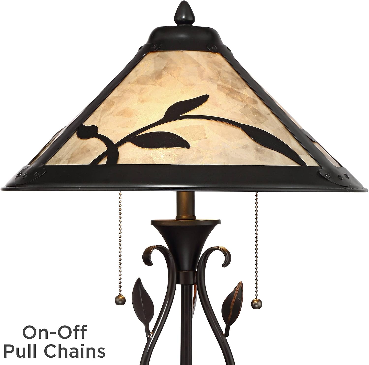 Franklin Iron Works Feuille Rustic Farmhouse Vintage Style Table Lamp 23.75' High Dark Brown Metal Openwork Leaf Accents Mica Cone Shade Cottage Core Decor for Living Room Bedroom House Nightstand