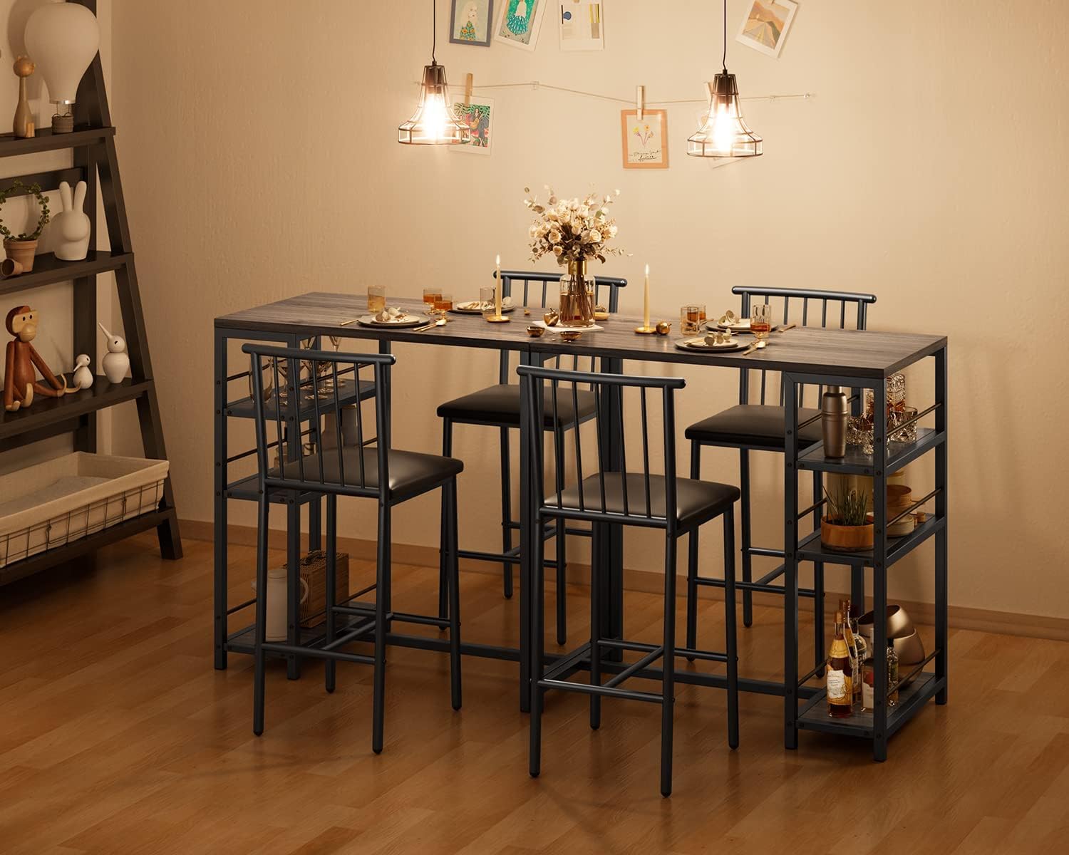 Gizoon Dining Table Set for 2 with 3 Storage Shelves, Kitchen Table and Chairs for 2 with Pu Cushion Chairs & Thick Wood Top, 3 Piece Dining Table Set for Small Space, Apartment - Grey
