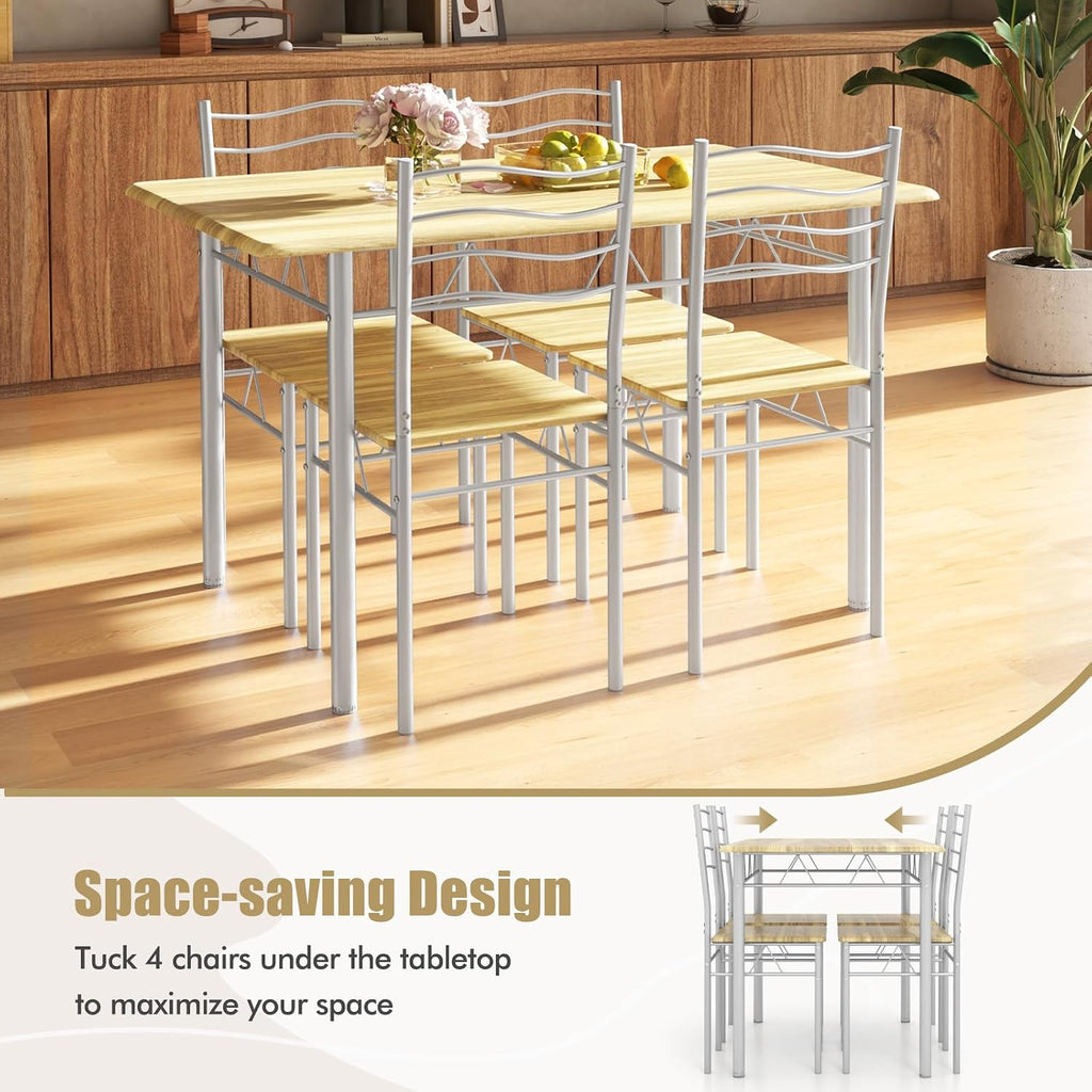 Giantex 47-inches Dining Table Set for 4, Rectangular Kitchen Table with 4 Dining Chairs, Metal Frame, 5-Piece Space-Saving Dinette Set for Small Space, Dinner, Breakfast Nook, Apartment, Natural